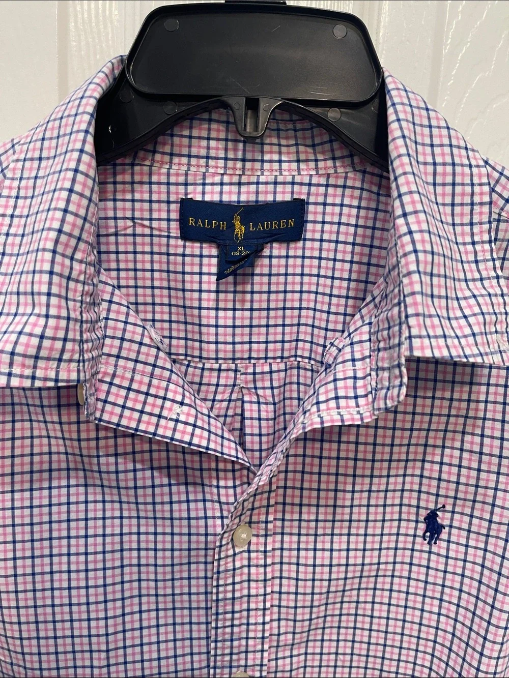 Ralph Lauren Pink and Navy Grid Button-Up Dress Shirt boys size 18/20